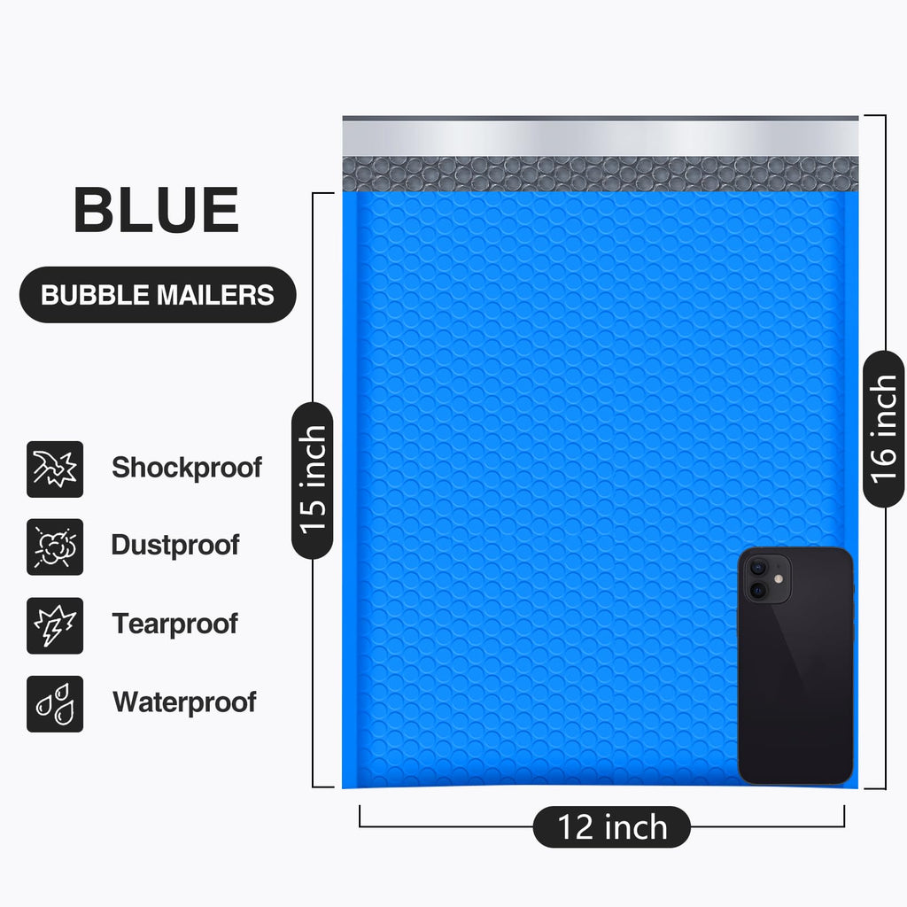 Large Bubble Mailers 12x16" 25 Pack Usable Size 12x15" Blue Padded