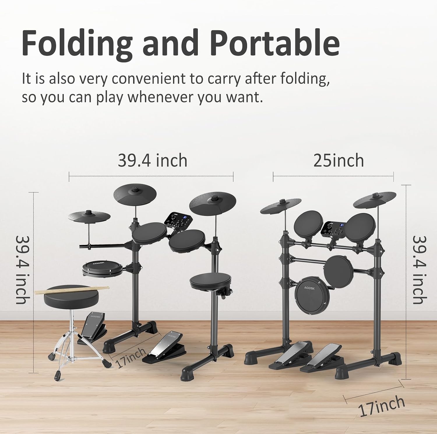 Electric Drum Set For Beginner 150 Sounds,4 Quiet Drum Pads,2 Pedals | 10"Cymbals,Throne,Sticks,USB MIDI,Electronic