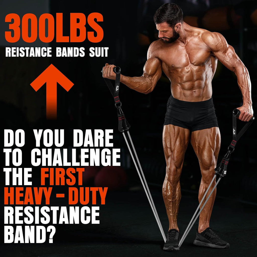 Heavy Resistance Bands for Working Out, 300LBS Exercise Bands with Handles | Workout Bands for Men, Weight Fitness