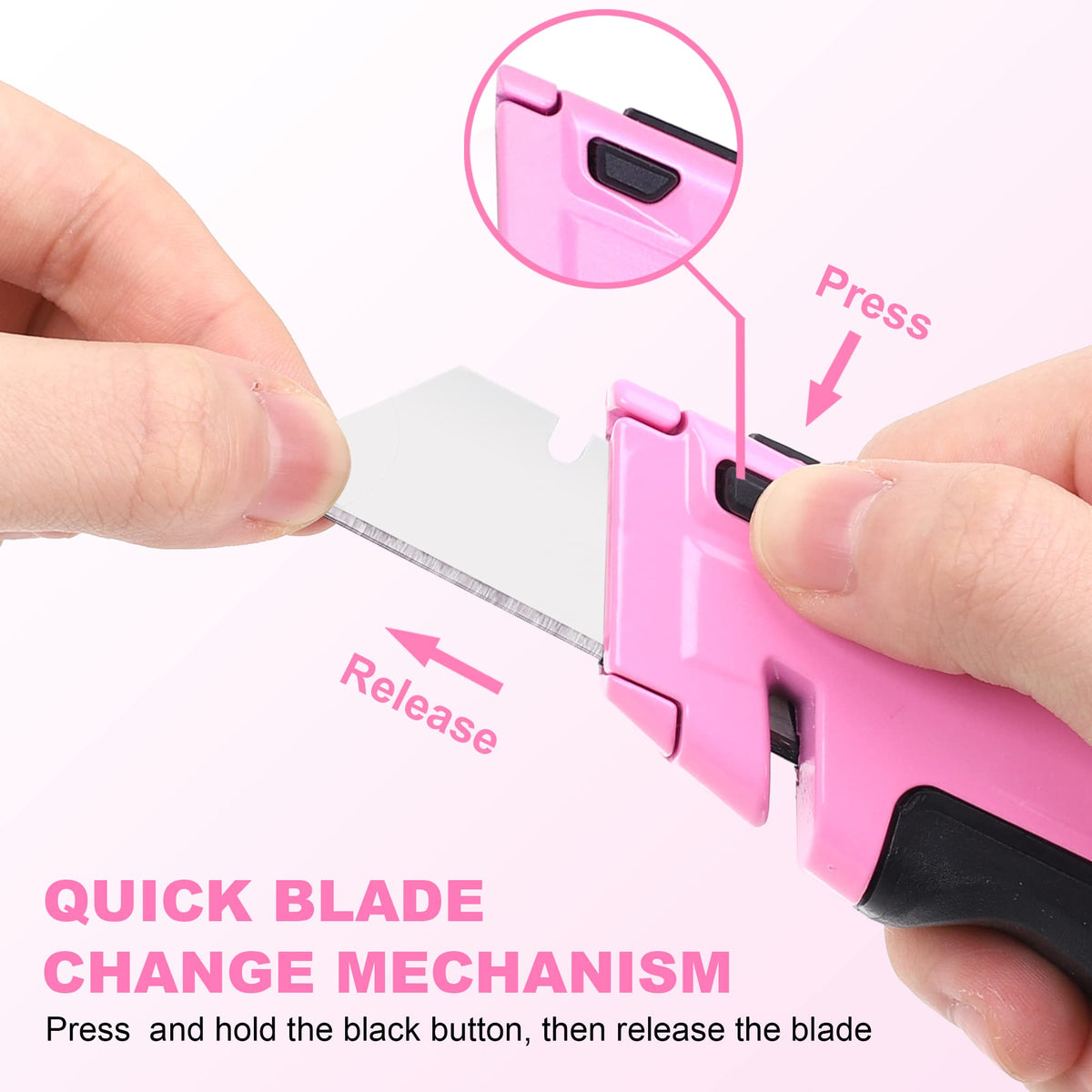Retractable Pink Utility Knife, Pink Box Cutter for Women
