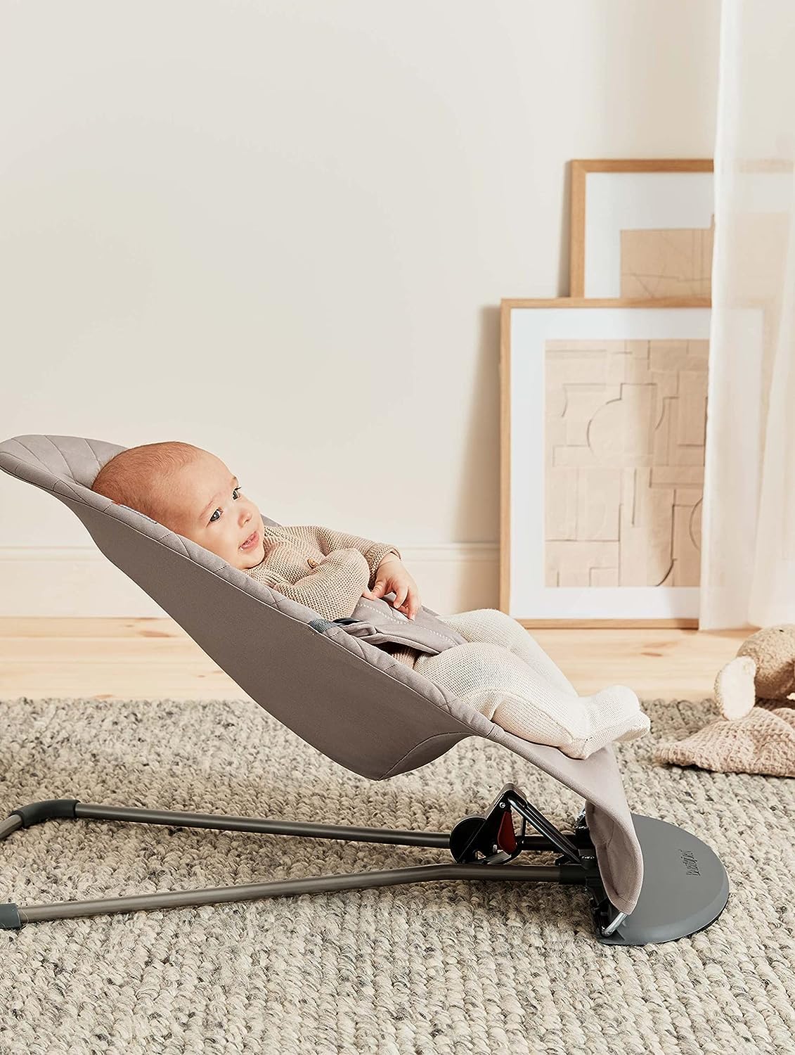 Bouncer Bliss, Sand Gray, Woven, Classic Quilt | 2-in-1 Adjustable Baby Bouncer Seat and Toddler Chair, Newborn to