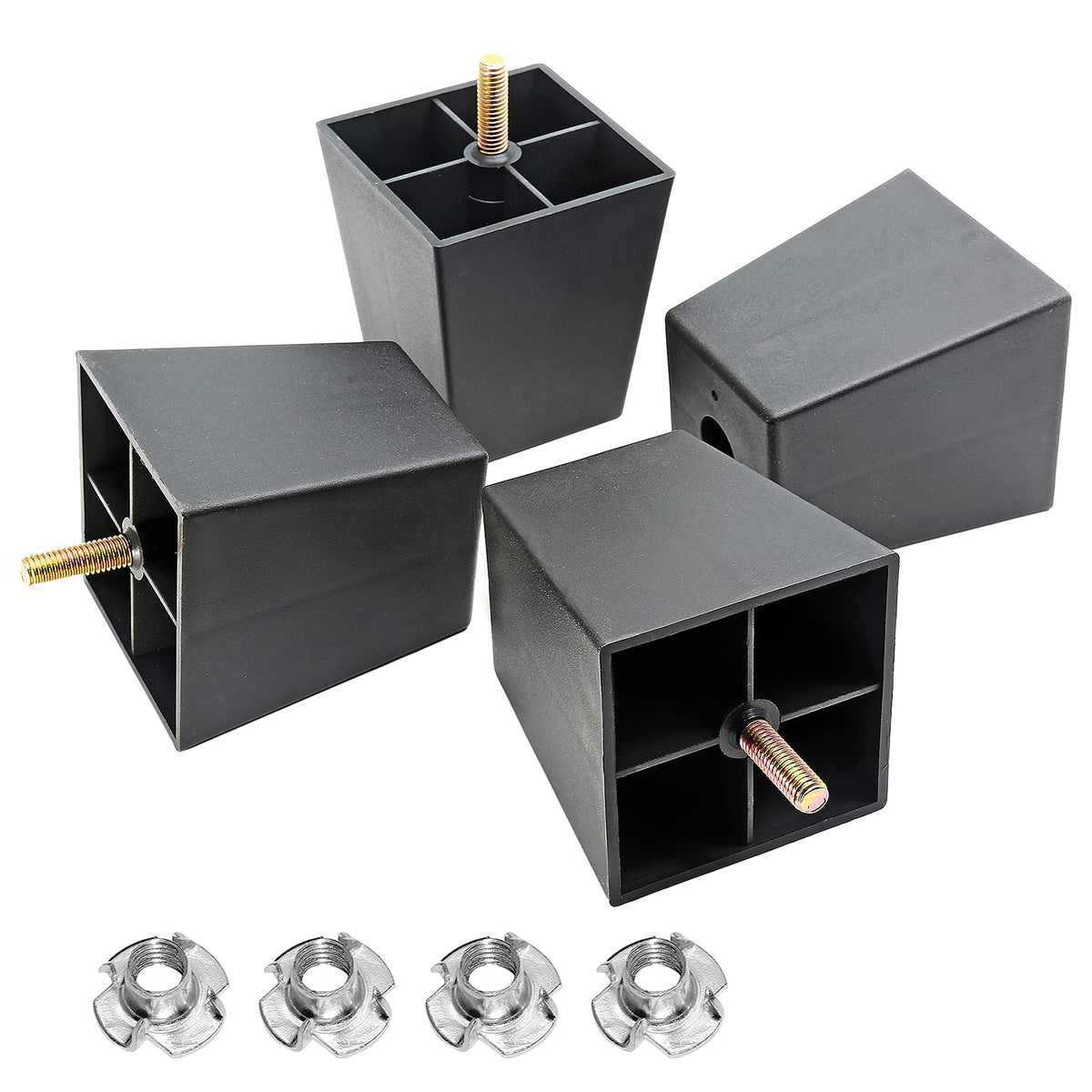4Pack 3 inch Sofa Legs, Square Tapered Plastic Couch Legs