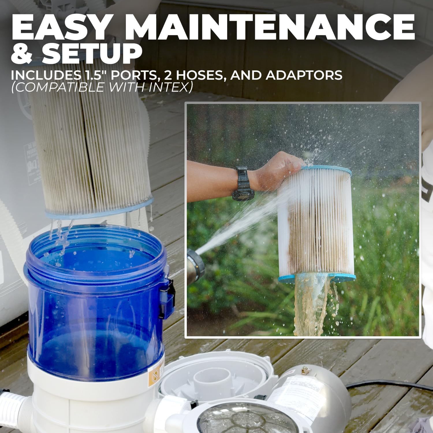 1,800 GPH Pool Cartridge Filter System w/Pool Pump for Above Ground Swimming Pool Up To 18,000 Gallons, 1.5” Ports