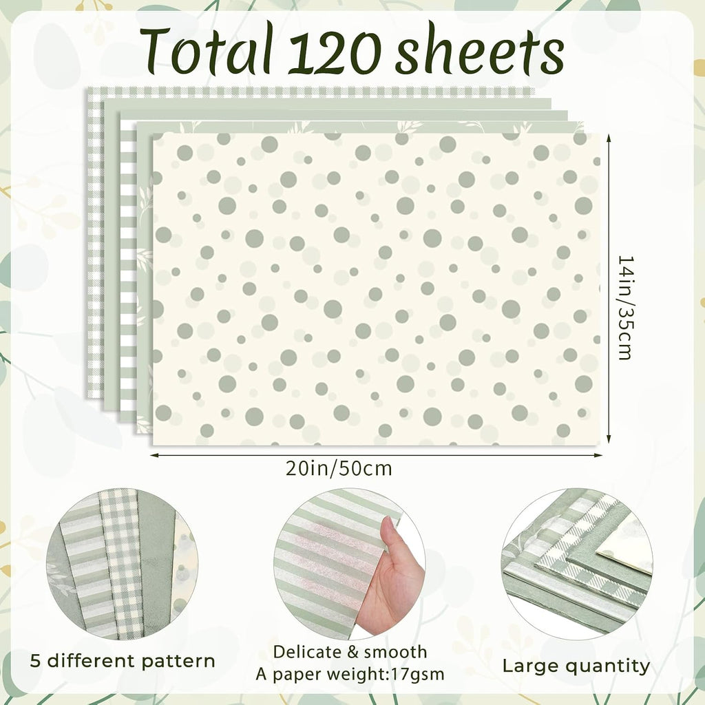 120 Sheets Sage Green Tissue Paper for Gift Bags 20 x 14 Inch