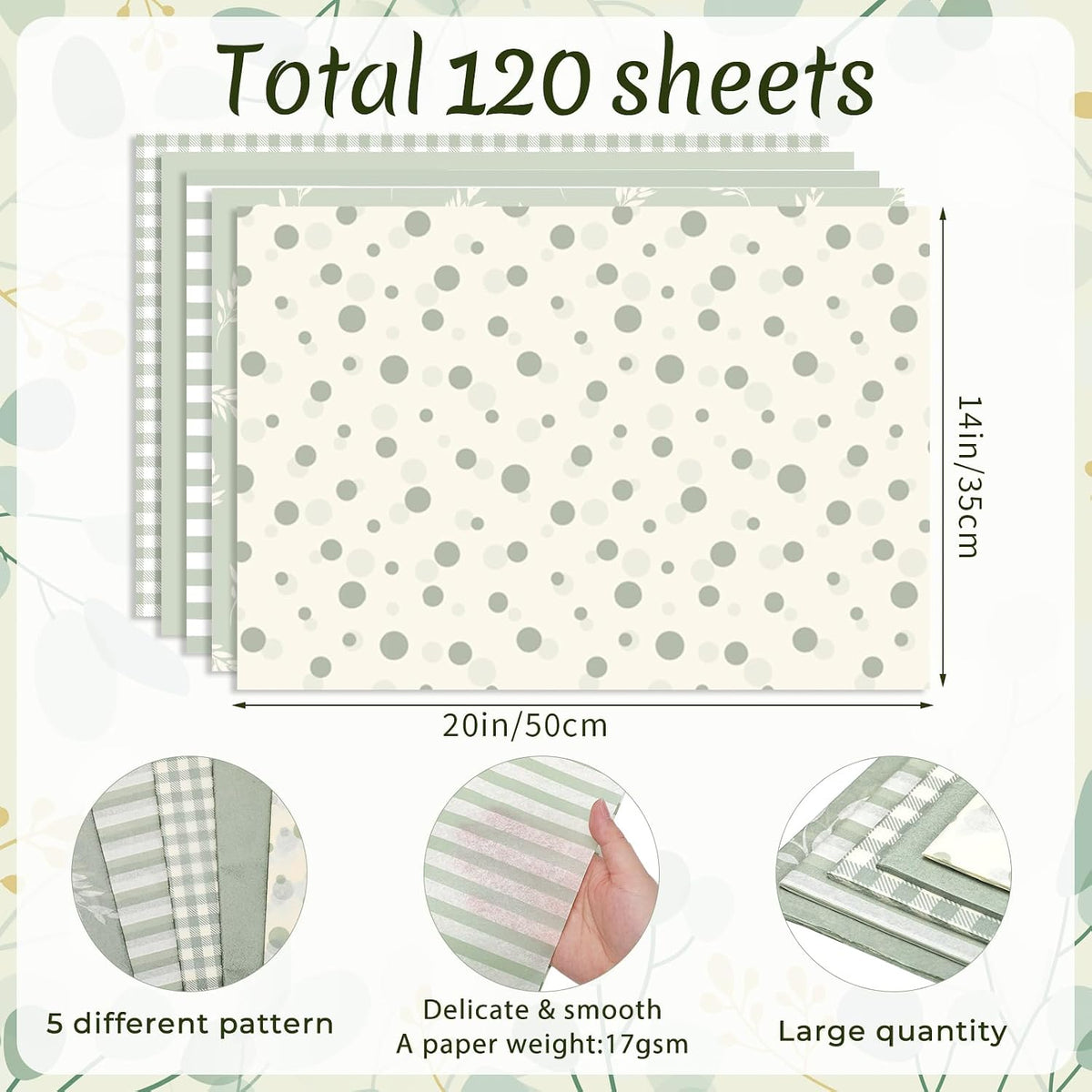 120 Sheets Sage Green Tissue Paper for Gift Bags 20 x 14 Inch