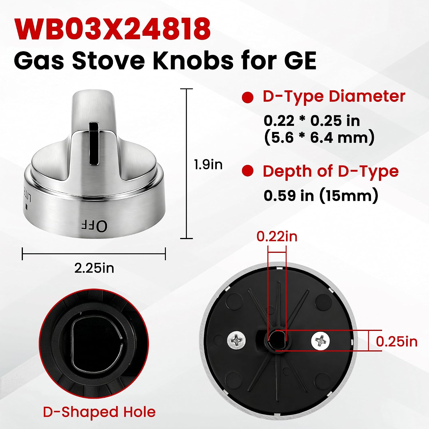 Stainless Steel WB03X24818 Stove Knob Replacement for GE | Replace AP5989029, PS11729081 and JGB6, JGB7, JGB8, JGBS