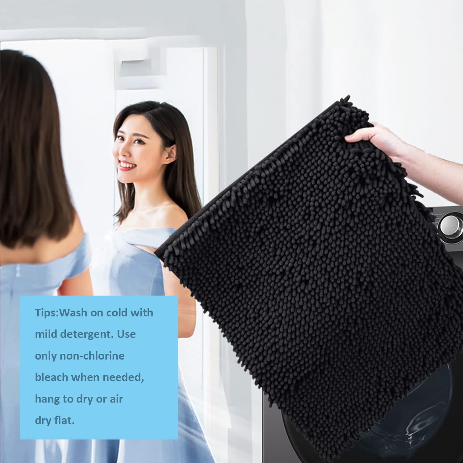 Bathroom Rugs Set 2 Piece Thick Chenille Bath Mats, Soft Quick Dry Plush Absorbent Bath Rugs with Non-Slip PVC