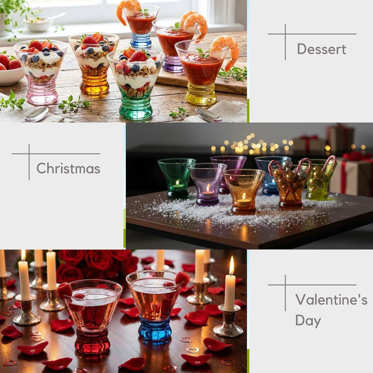 Stemless Martini Glasses Set of 6, Colored Cocktail Cups, Home Bar