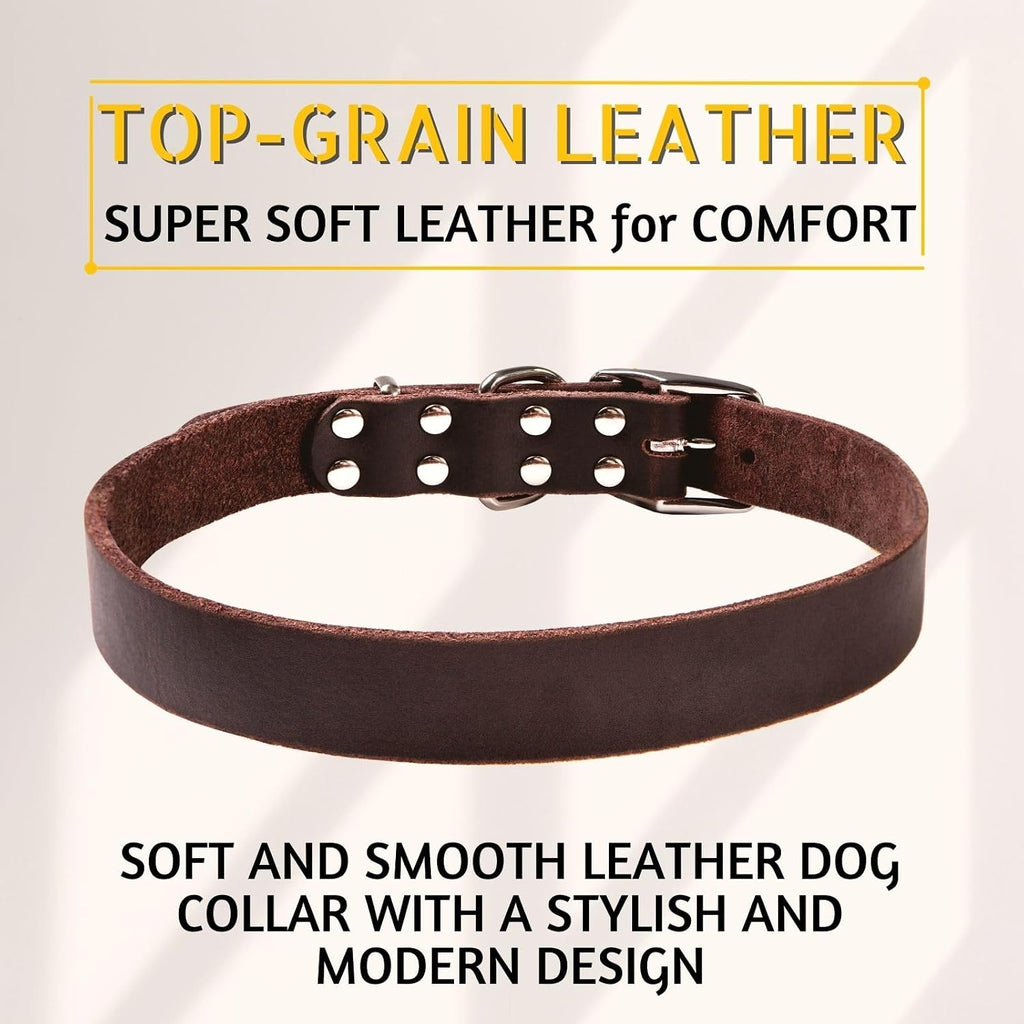Classic Leather Dog Collar for Large Dogs, Adjustable 19-24"