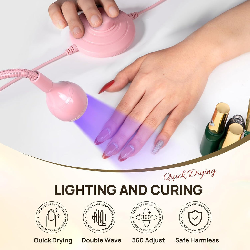 UV Nail Lamp, UV Light for Gel Nails, LED Flash Cure Light | Foot Pedal Gooseneck UV Lamp, Mini Nail Dryers with