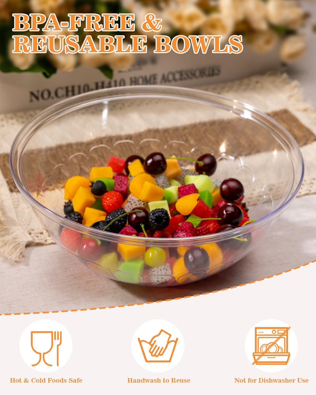 150 Oz Clear Plastic Serving Bowls, 4 Pack