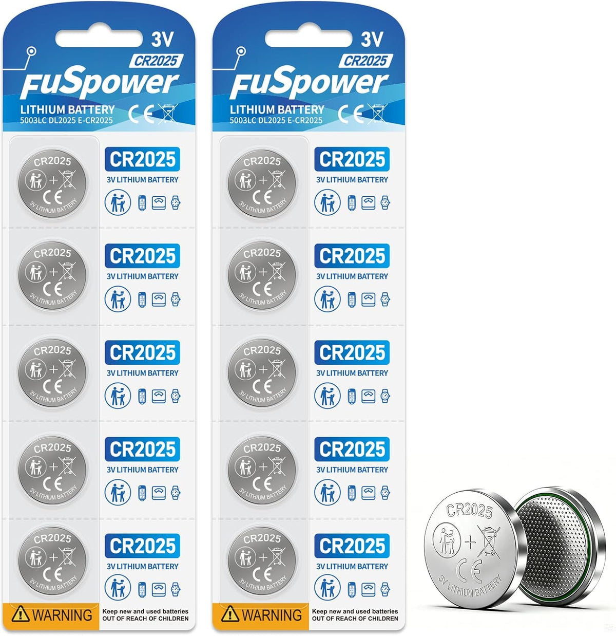 CR2025 Battery for Car Key: 3V Lithium Batteries 10 Pack - 2025 Coin Cell for Watch Remote Tracking Device Toys