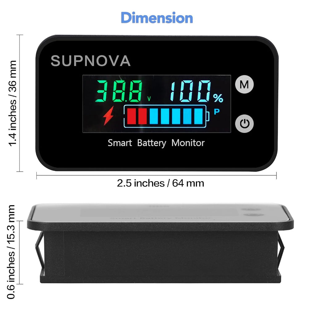 7-100V Battery Monitor, Color LCD with Temp &Buzzer Alarm | 12v 24v 36v 48v 60v 72v Digital Display Lead-acid &