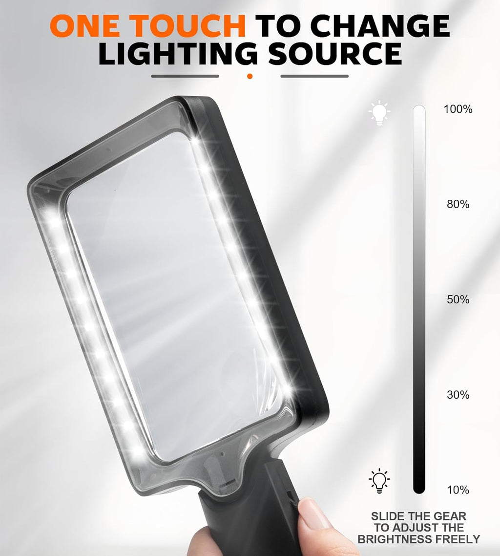 Magnifying Glass with Light, 20 LED Large Handheld Lighted Magnifier Rectangle Illuminated Magnifying Glass for