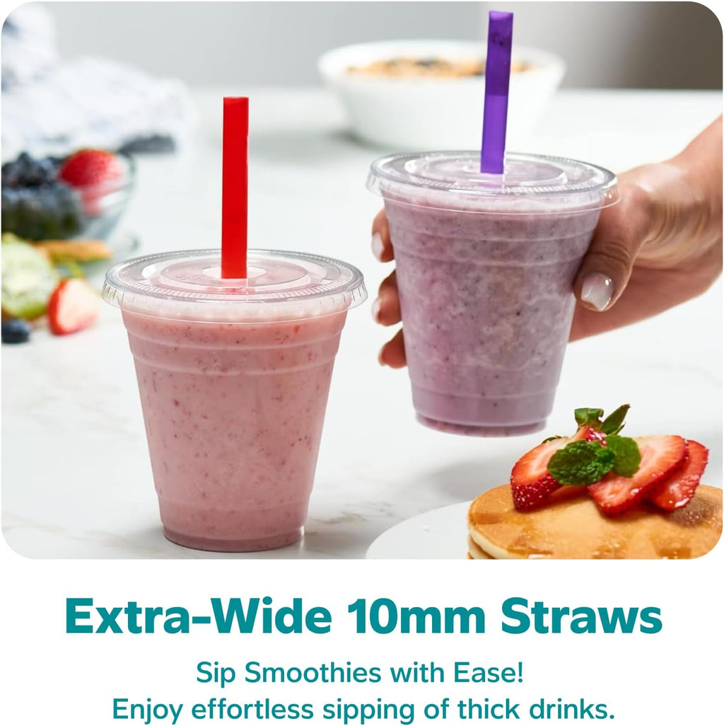 [12 oz. - 100 Count Clear Cups with Flat Lids & Straws - Disposable Clear Drinking Cups for Iced Coffee, Cold Drinks
