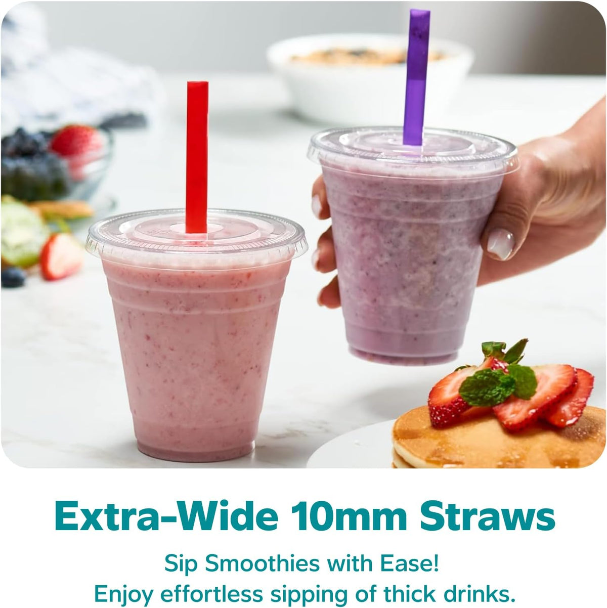 [12 oz. - 100 Count Clear Cups with Flat Lids & Straws - Disposable Clear Drinking Cups for Iced Coffee, Cold Drinks