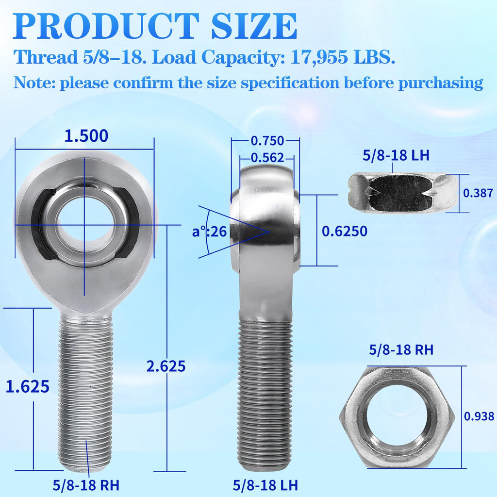 YIFUOK 5/8" Heim Joint Rod End Bearing w/Jam Nut 4-Pack