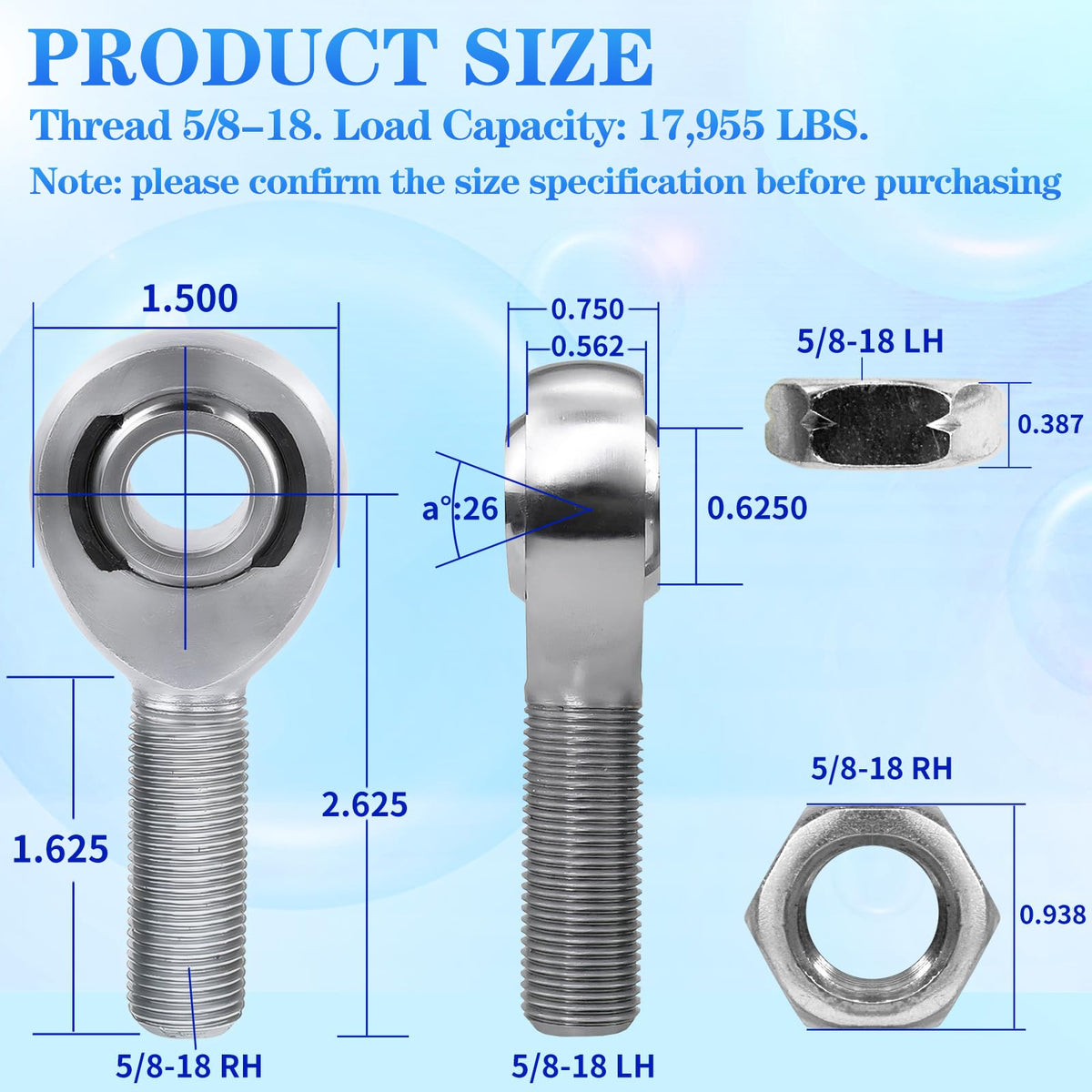 YIFUOK 5/8" Heim Joint Rod End Bearing w/Jam Nut 4-Pack