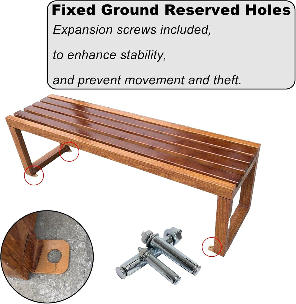 Metal Outdoor Bench, Park Bench, Galvanized Sheet Frame, Solid Wood Chair Seat, Suitable for Gardens, Patios