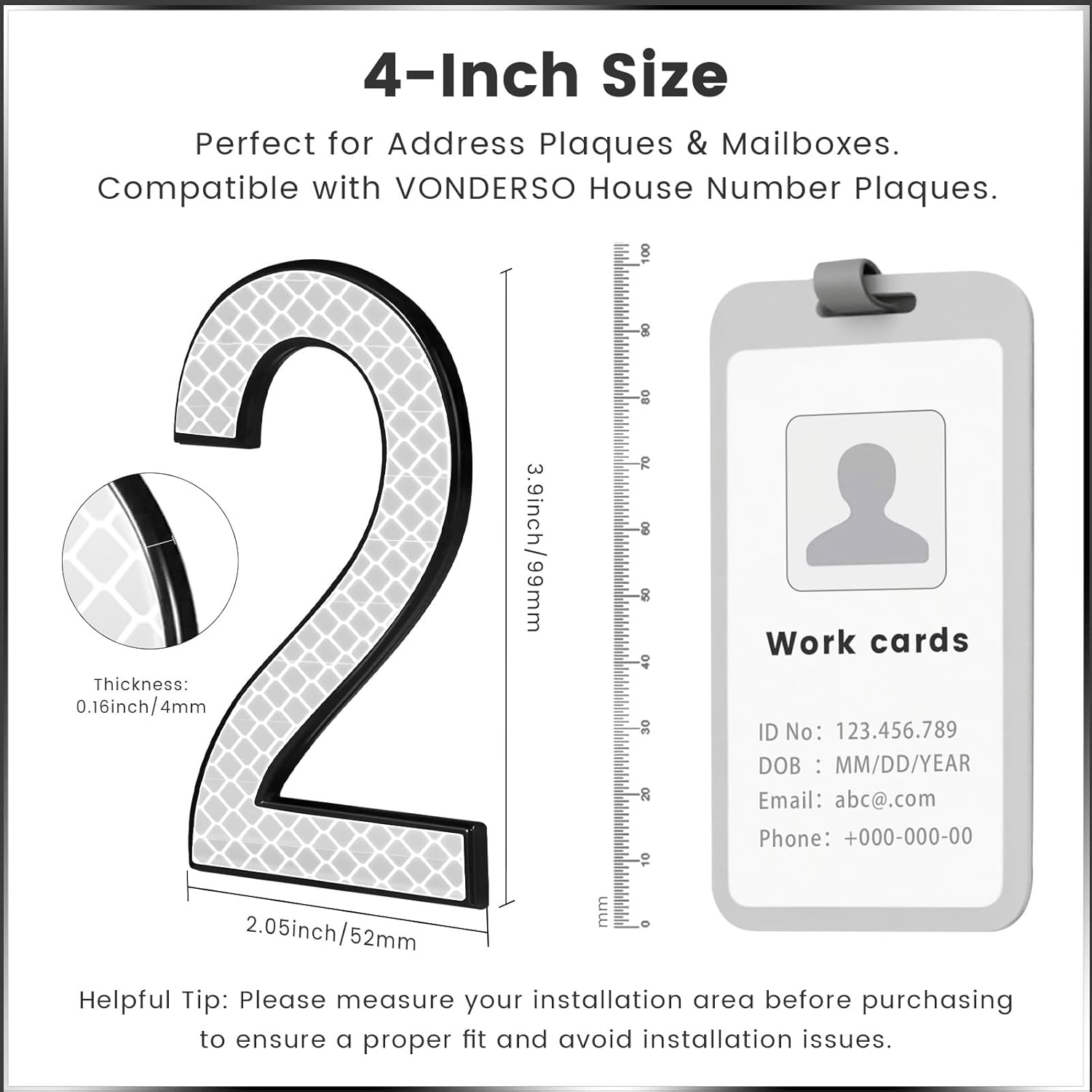 4 Inch Reflective House Numbers for Outside, VONDERSO High-Intensity Reflective Self-adhesive Mailbox Numbers