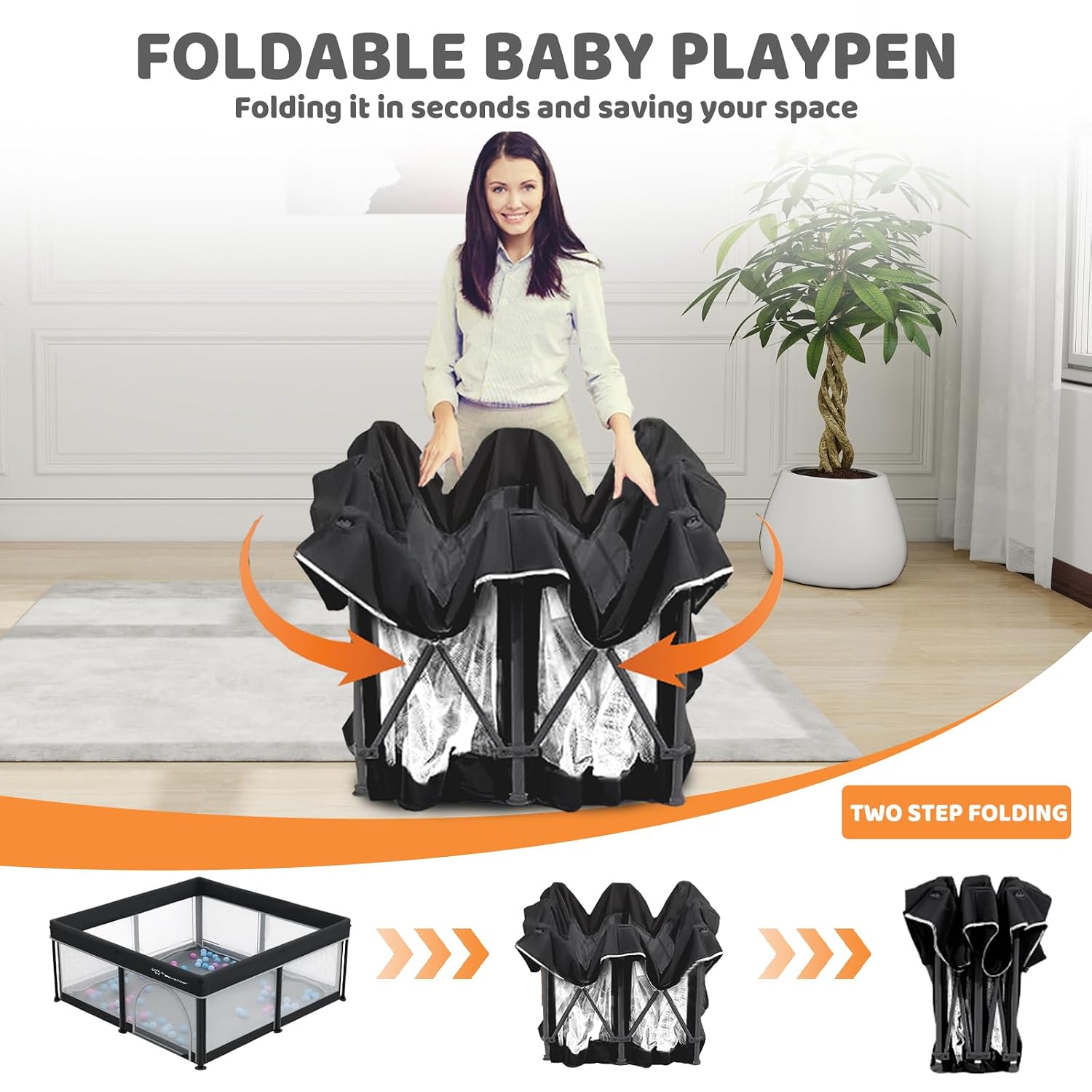 Taleco Gear Foldable Baby Play Pen with Mat, 50''x50'' Playpen for Babies and Toddlers, Playpen for Baby with Gate