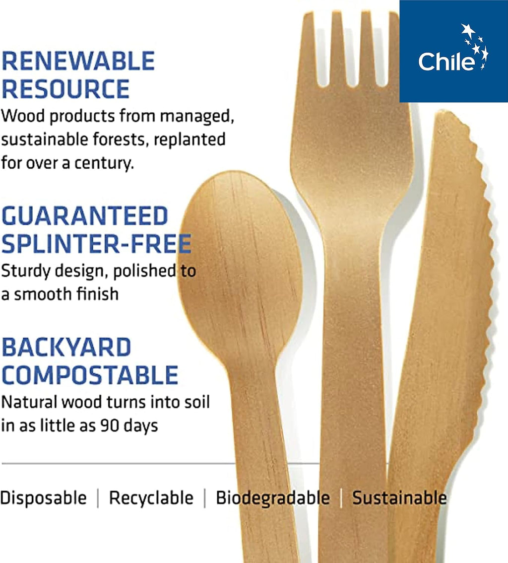 Wooden Cutlery, 300 Pack, 6.5 Inch, Bamboo Utensils Alternative