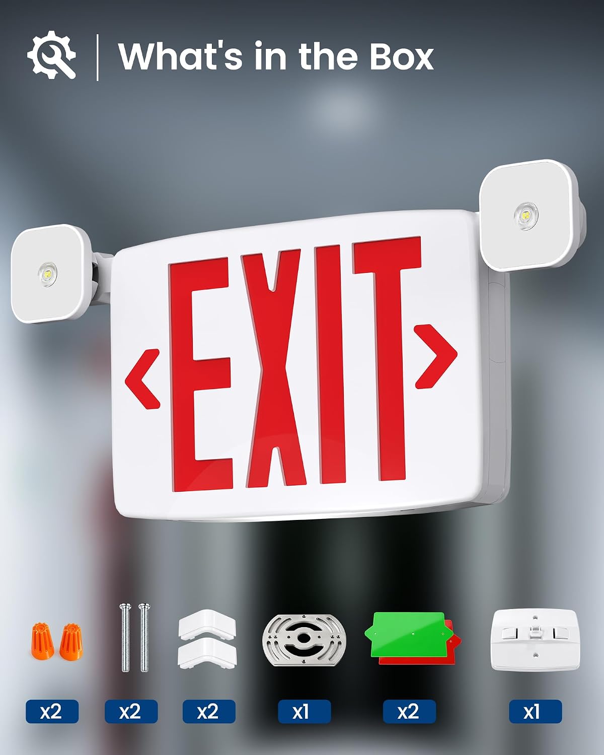 Exit Signs with LED Emergency Lights & Backup Battery, UL Listed, 2-Pack