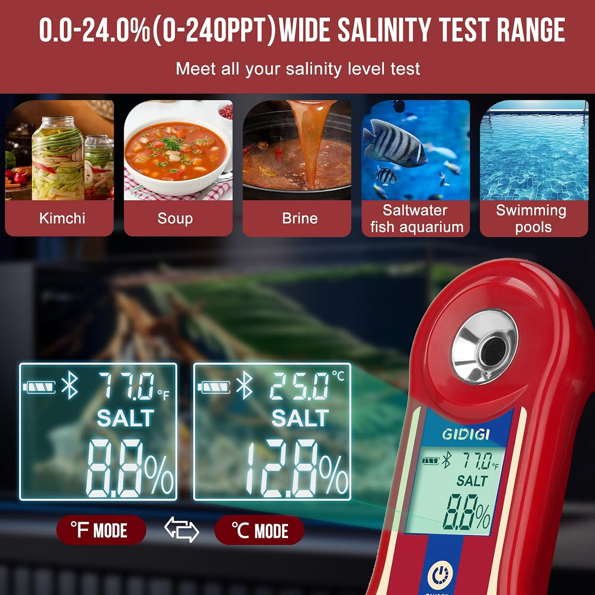 Digital Brix & Salinity Refractometer, Smart Sugar Test 0.0-60%