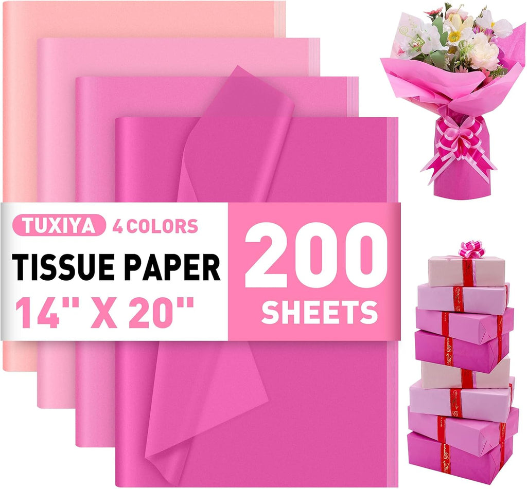 200 Pcs Pink Tissue Paper for Gift Bags,14"X20" Tissue Paper Bulk