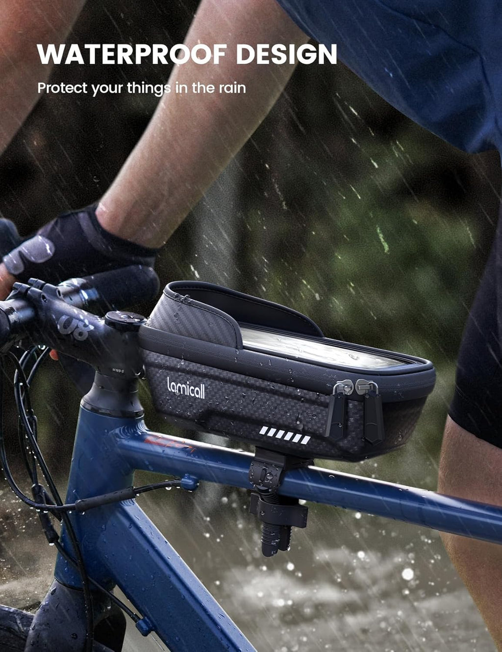 Bike Frame Bag Waterproof - [1s Release] Bike Phone Mount Holder | 2 in1 Bicycle Top Tube Bag, Cycling Pouch with