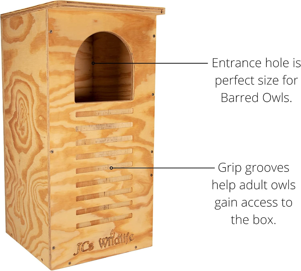 Barred Owl House Nesting Box, Recycled Poly Lumber Owl Box for Outside, Predator Guard, Pine Shavings Included, Made