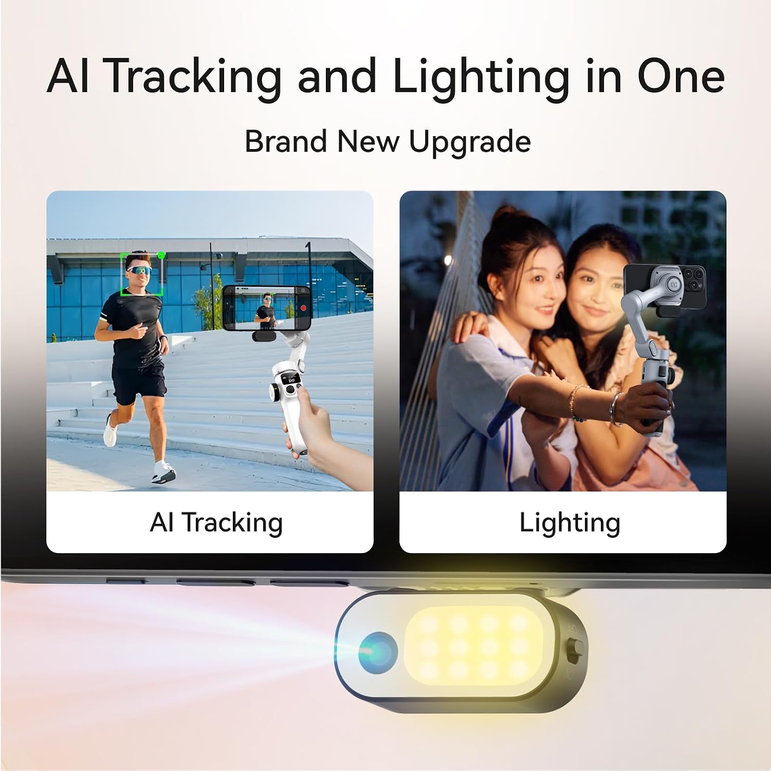 3-Axis Phone Gimbal for iPhone, Gimbal Stabilizer with AI Auto 360°Pan Tracking, Built-in Extension Rod, Fill Light