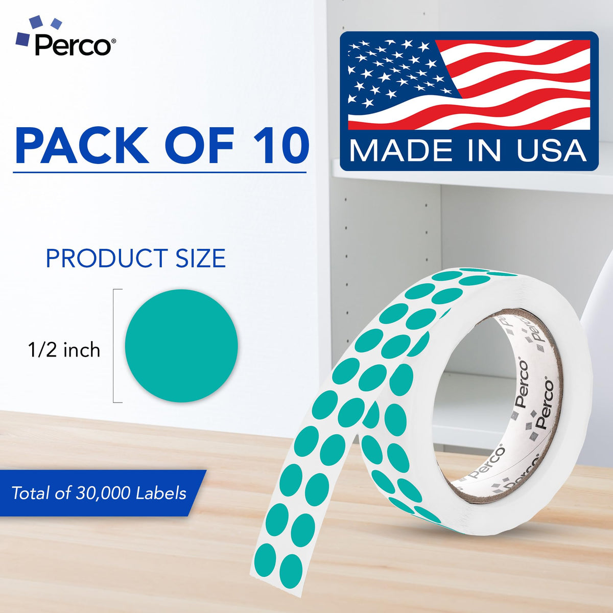Teal Perforated Round Circle Dot Sticker 1/2-Inch Labels — 10 Rolls, 30,000 Stickers - Planners, Invitations for