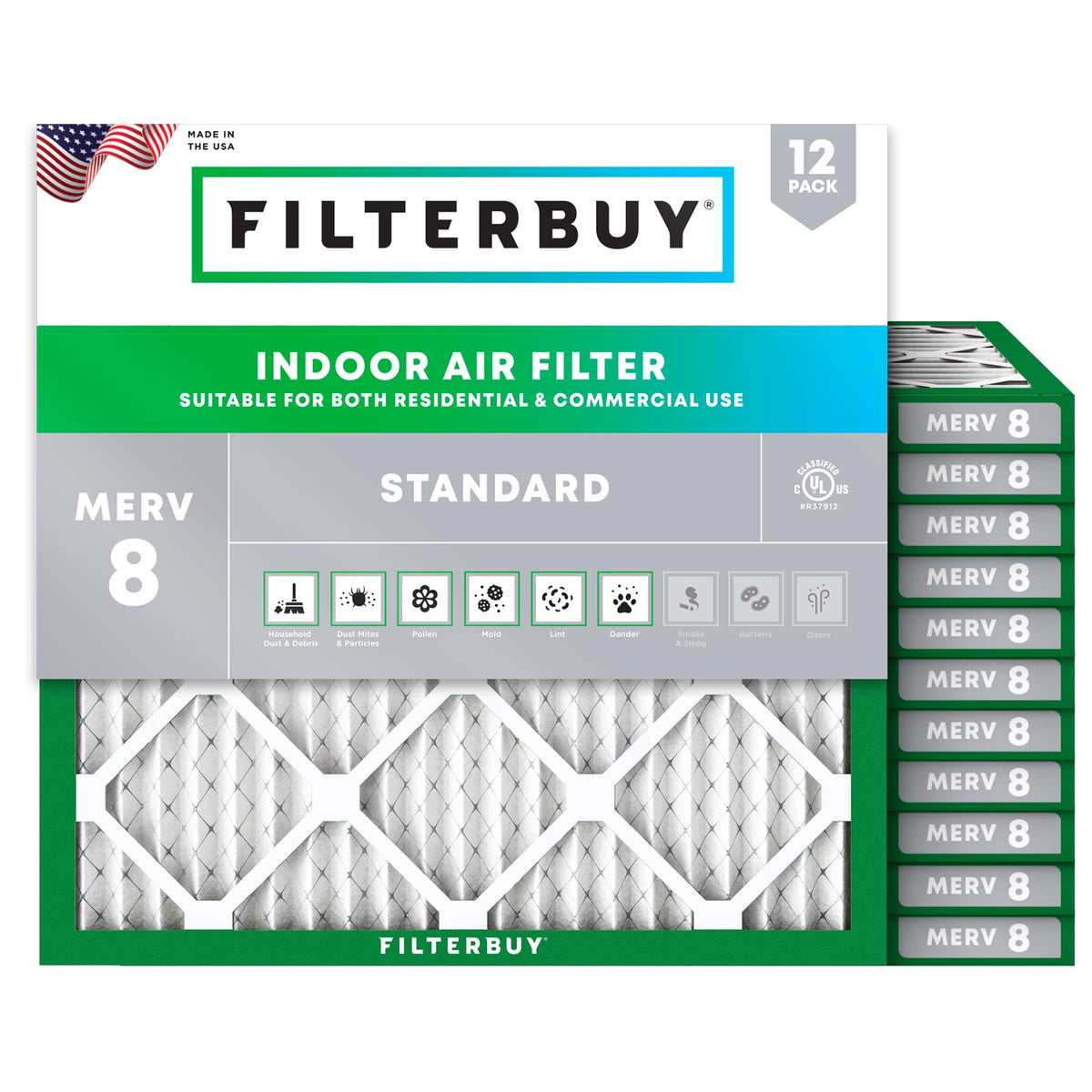 19x19x1 Air Filter MERV 8 Dust & Allergy Defense (12-Pack)