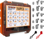 150PCS Grease Fittings Kit, SAE & Metric Grease Zerk Fittings with Caps