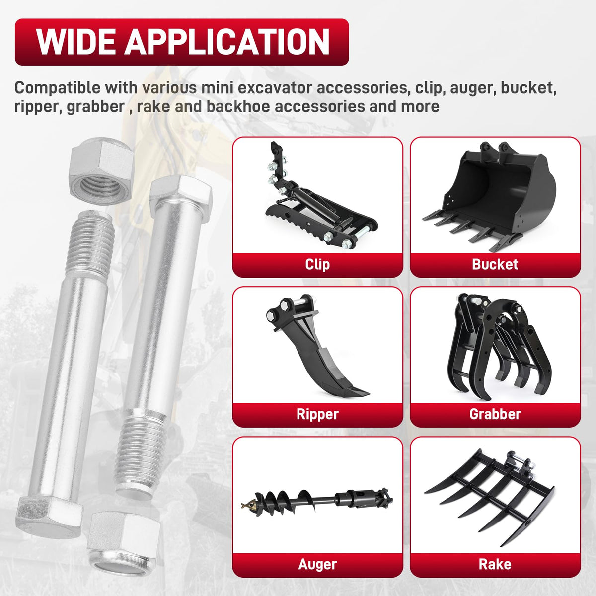 6PCS Mini Excavator Pins 0.98in/25mm Compatible with Small Excavator