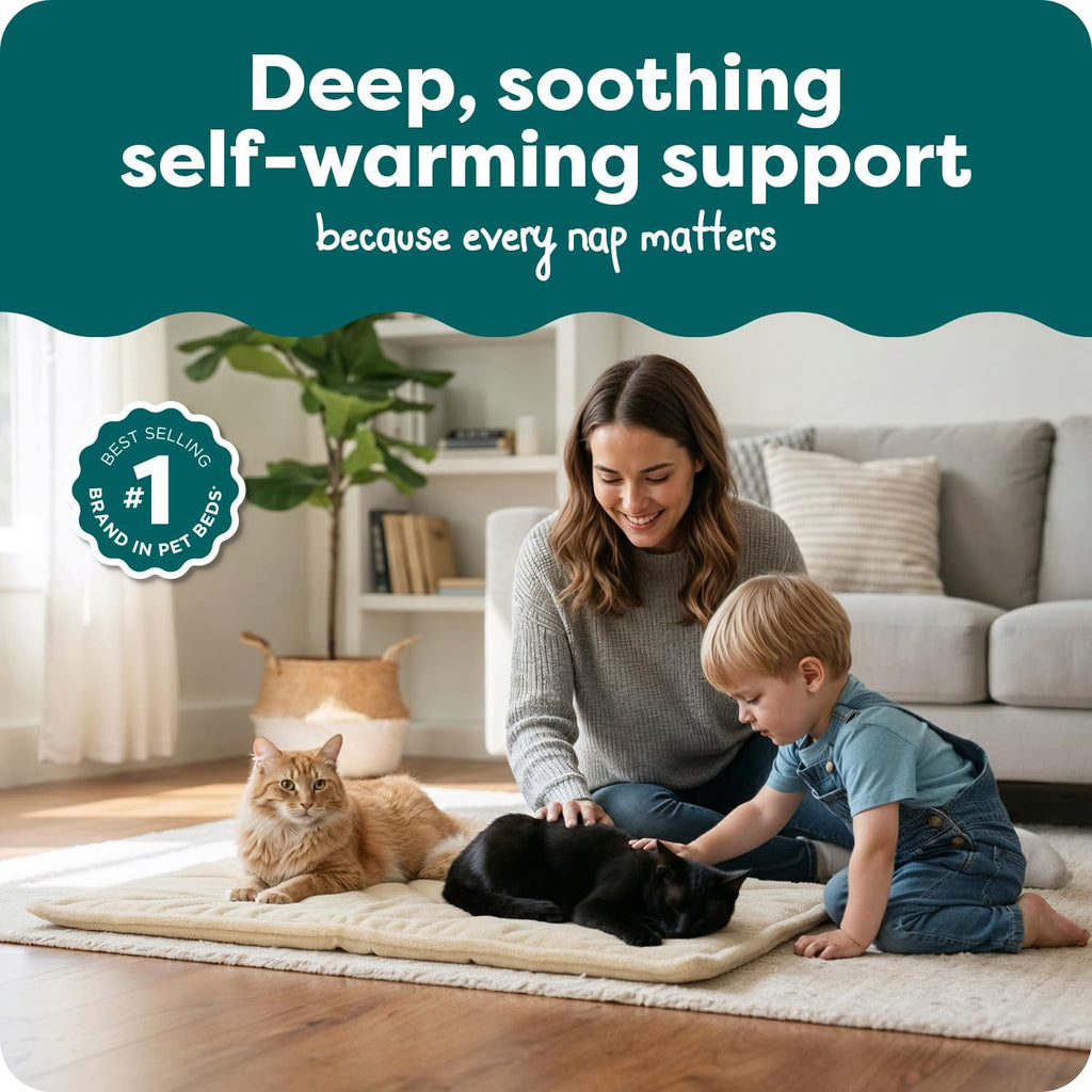 ThermaNAP Self-Warming Cat Bed for Indoor Cats & Large/Medium Dogs, Washable & Reflects Body Heat - Quilted Faux Fur