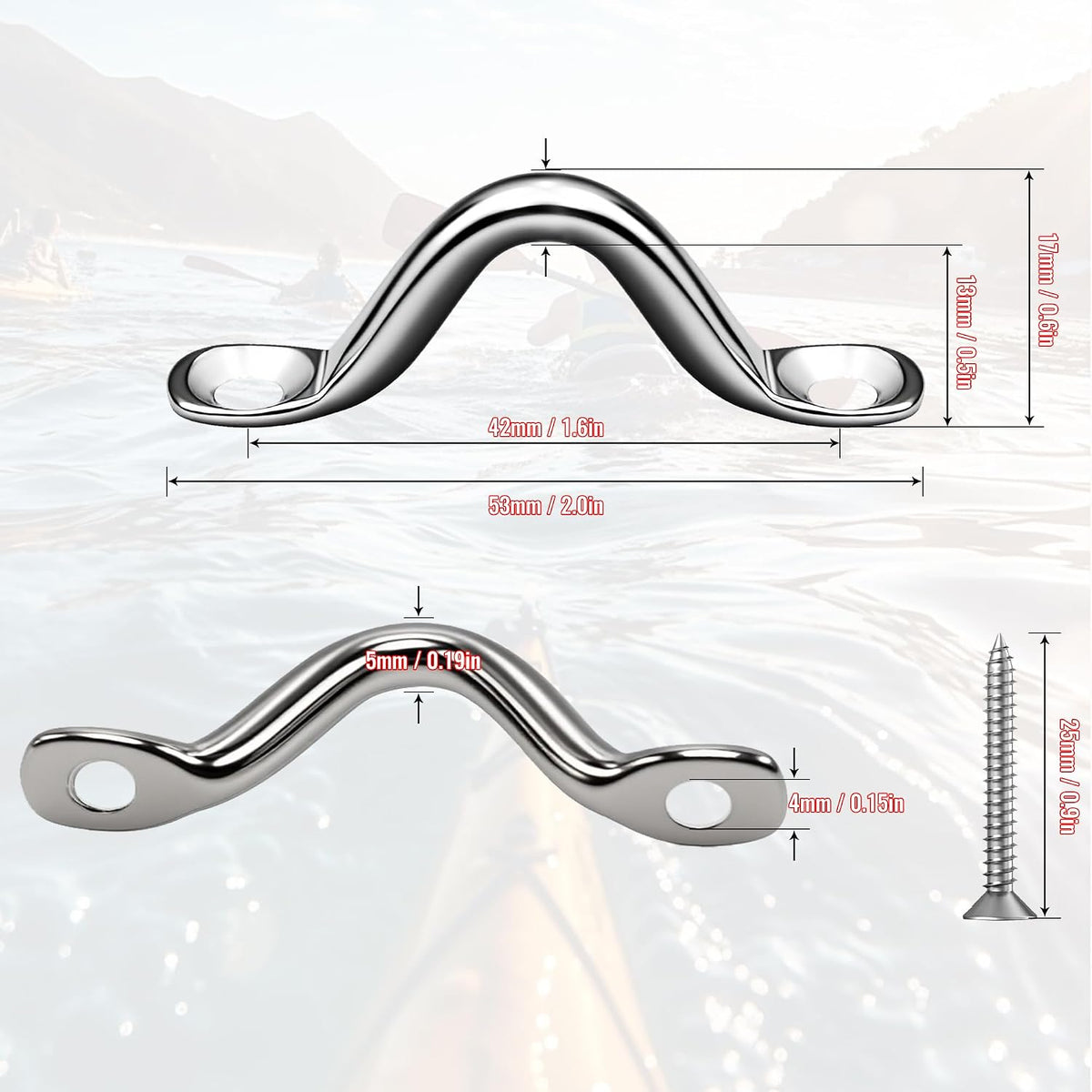 10 PCS Stainless Steel Bimini Top Hardware, Pad Eye Straps for Boat with 20PCS Screws, Kayak Deck Boat Cleats Eye Loops Tie Down