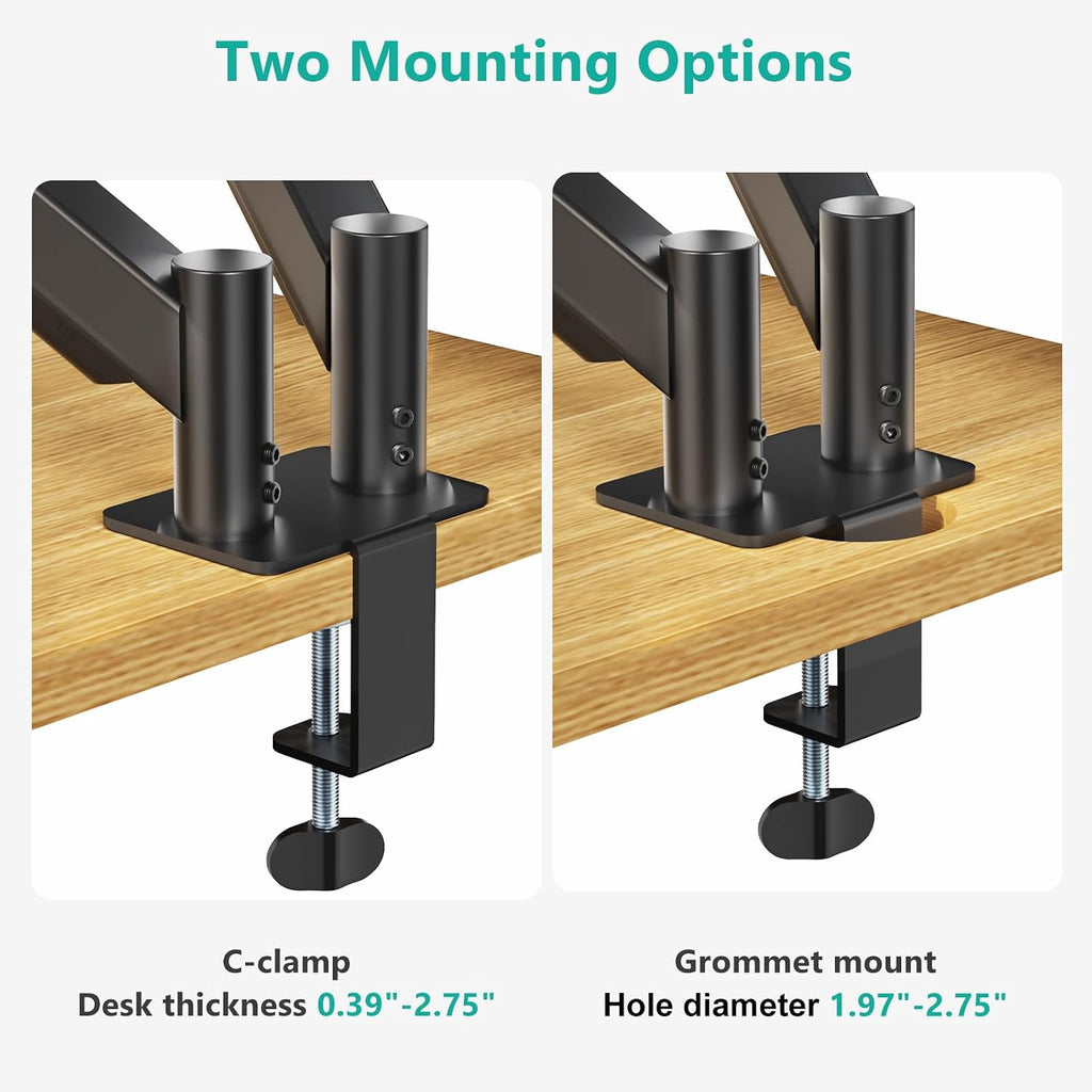 Adjustable Dual Monitor Arm for 13-27 inch Screens, 19.8 lbs per Arm | Dual Monitor Desk Mount, Full Motion with