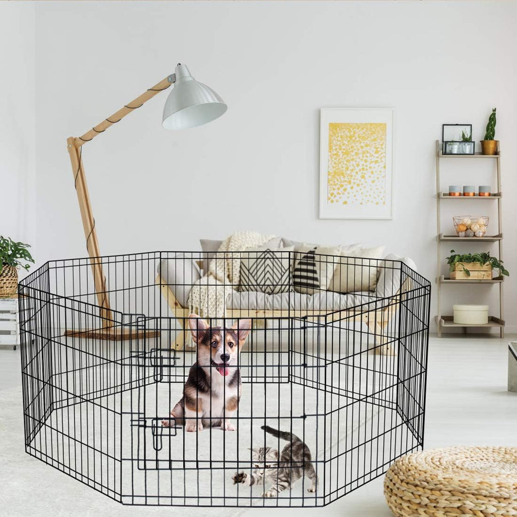 Pet Playpen Puppy Playpen Kennels Dog Fence Exercise Pen Gate Fence Foldable Dog Crate 8 Panels 24 Inch Kennels Pen