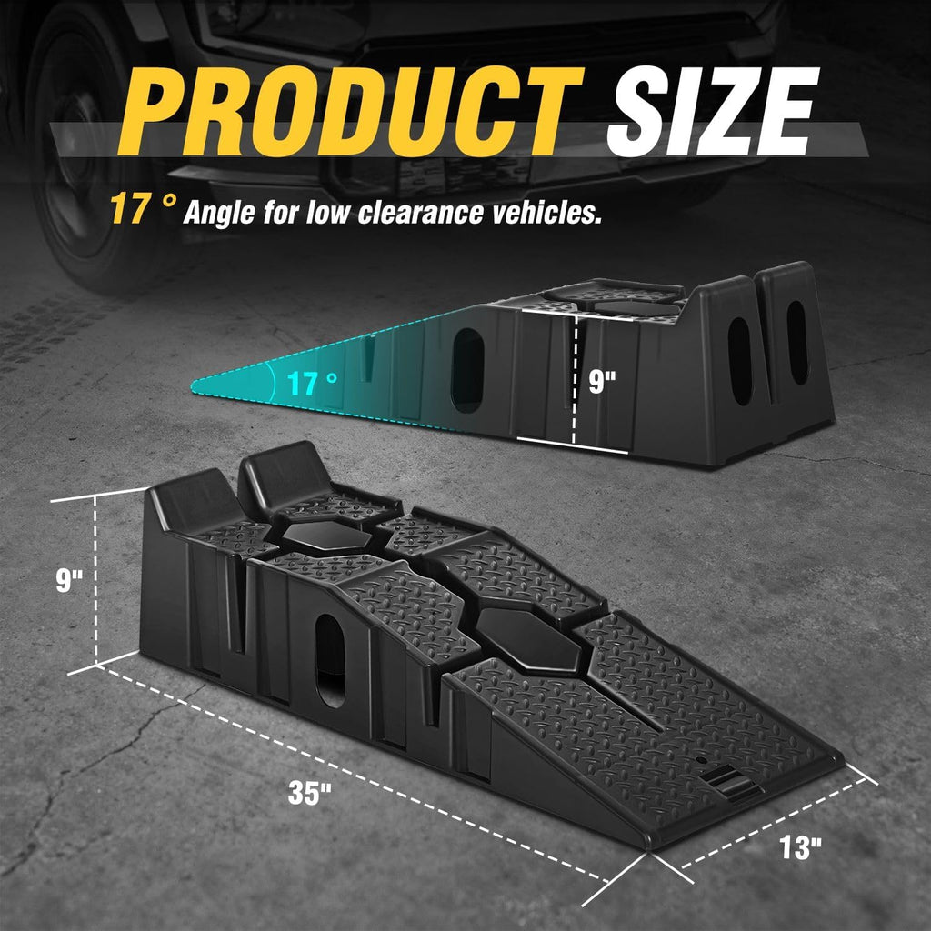 7" Car Lift Ramp, 9" Working Width, 2-Pack Vehicle Parking Ramp Stand - 2.5 T G.V.M Capacity for One Pair
