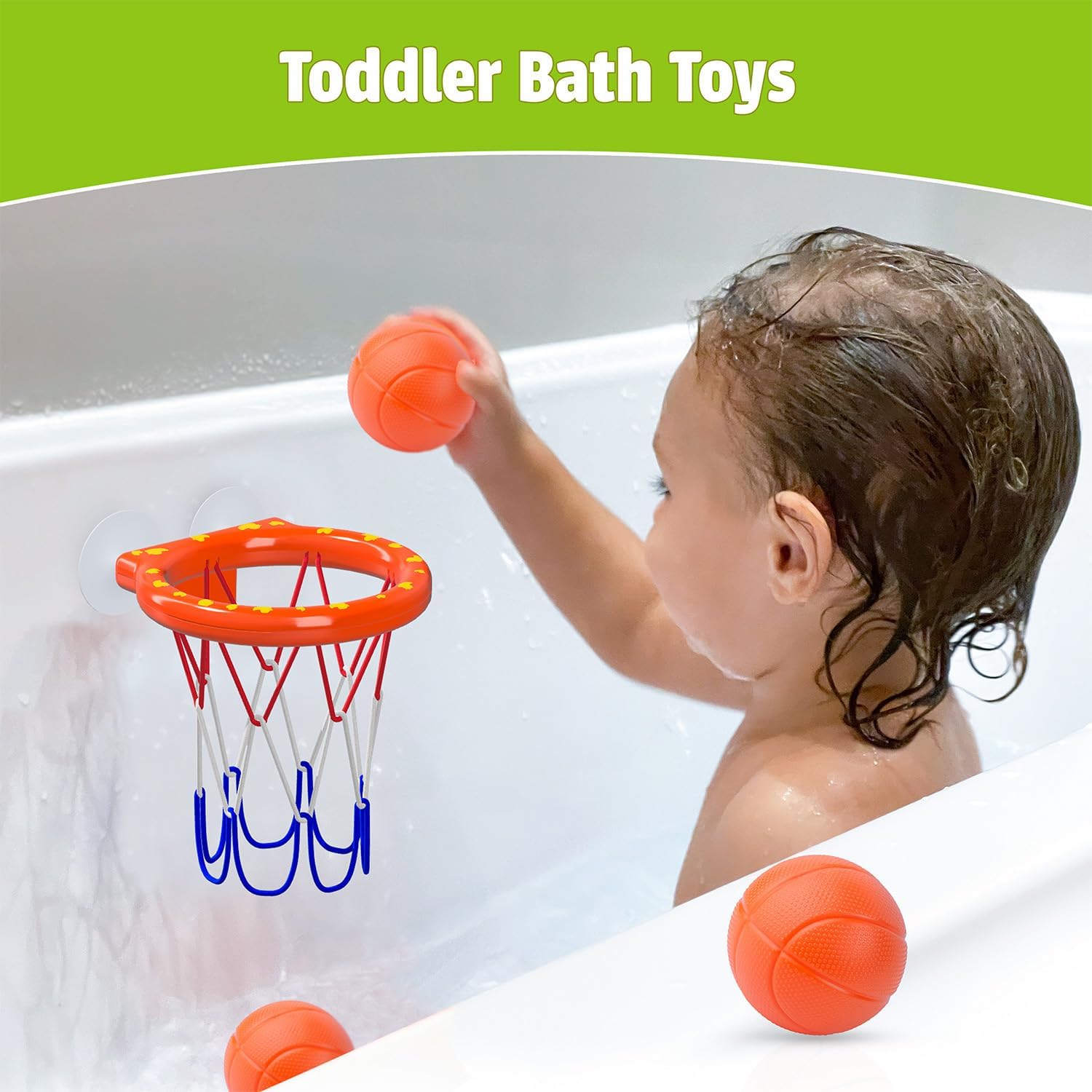 Bath Toys - Bathtub Basketball Hoop for Kids Toddlers - Mold Free Bath Toys with Suction Cup & 3 No Hole Balls