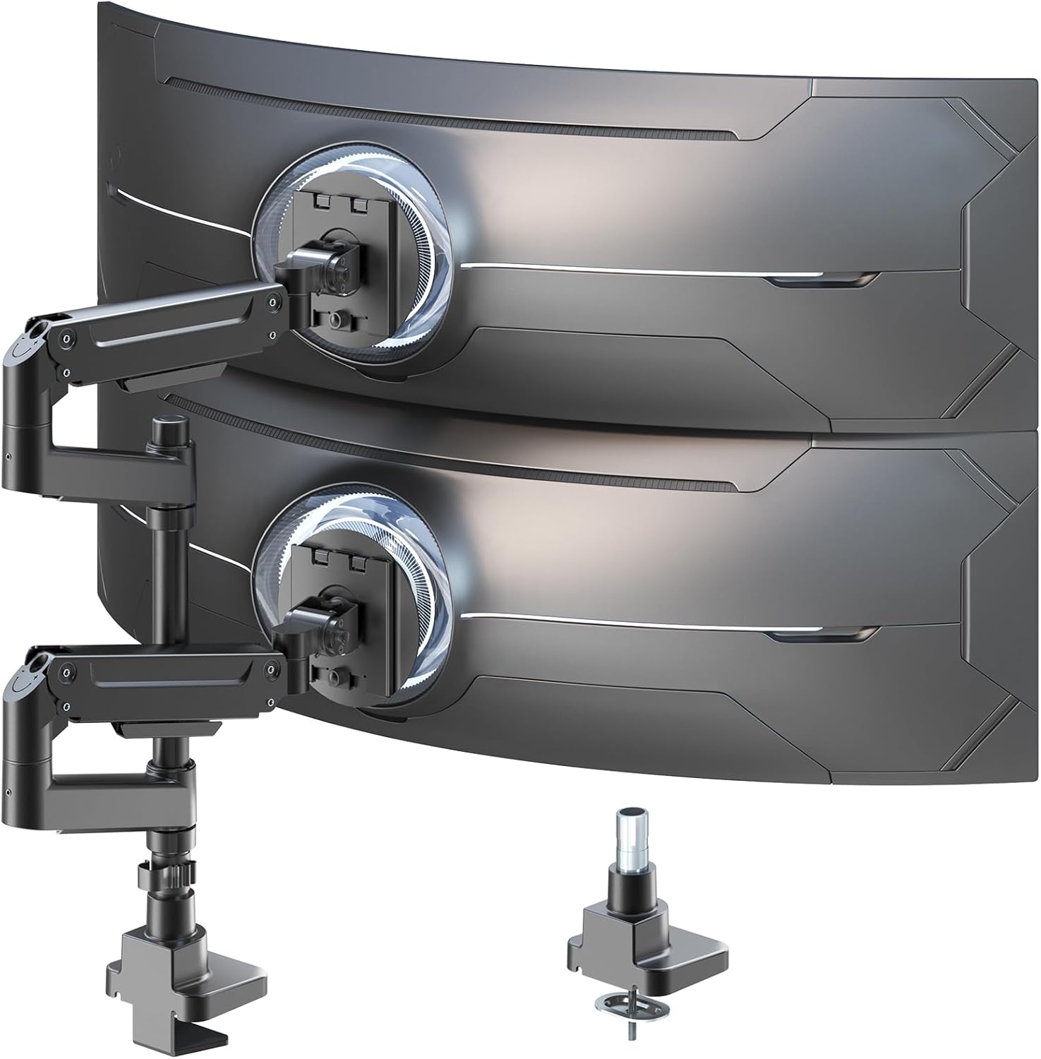 Heavy Duty Dual Monitor Arm for 17-49" Screens, Vertical Stack, 44lbs | 19.69'' Overall Height, Flexible Screen