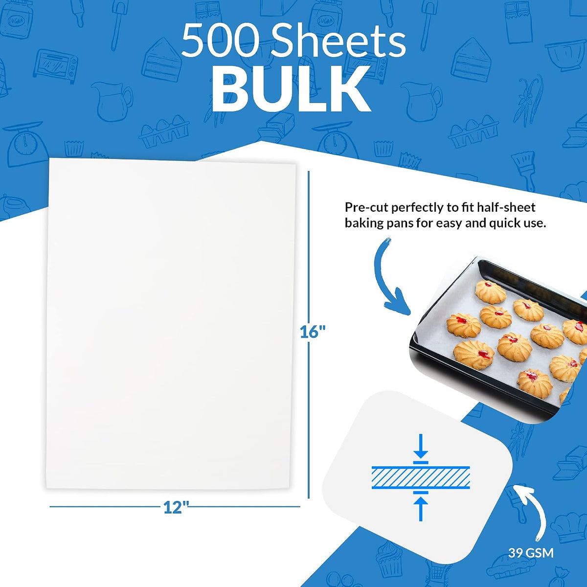 500 Pcs Parchment Paper Sheets, 12x16 in. White