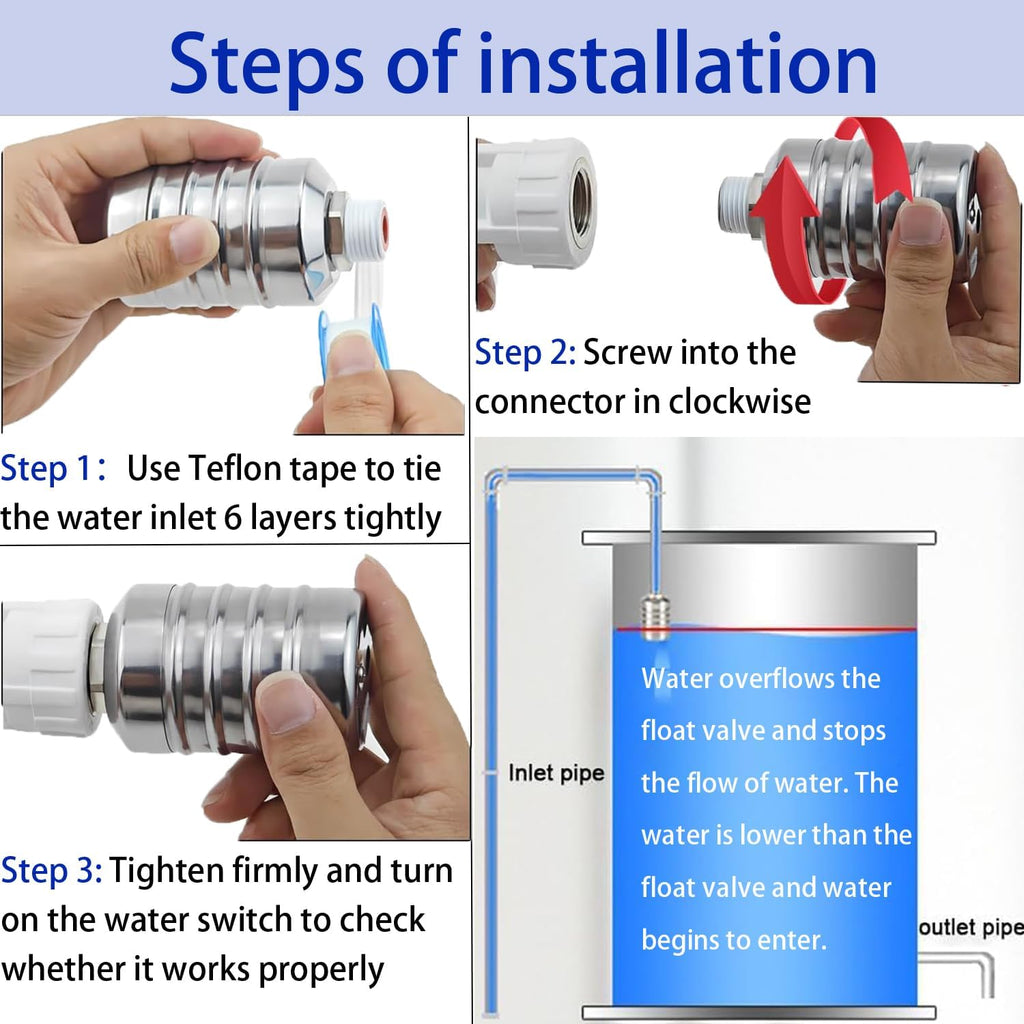 Upgraded Water Float Valve With 1/2" Bend and Adapters, 304 Stainless Steel Automatic Waterline Controller for