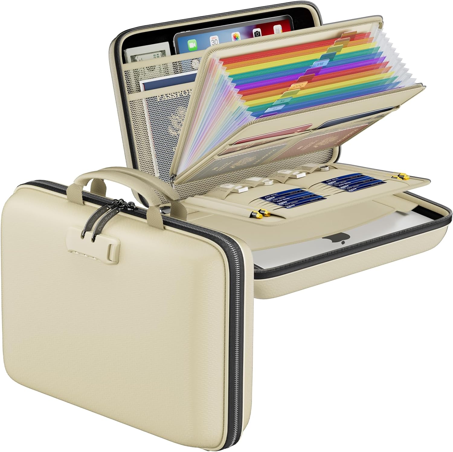 Fireproof File Organizer with Lock, Hard-Shell Case Fireproof Document Box with 13 Pocket Accordion File Folder