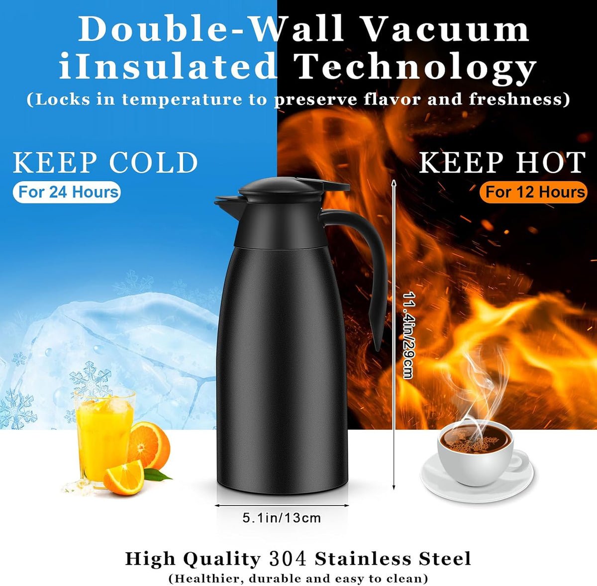 2 Pcs Thermal Coffee Carafe Creamer, Black, 68 oz