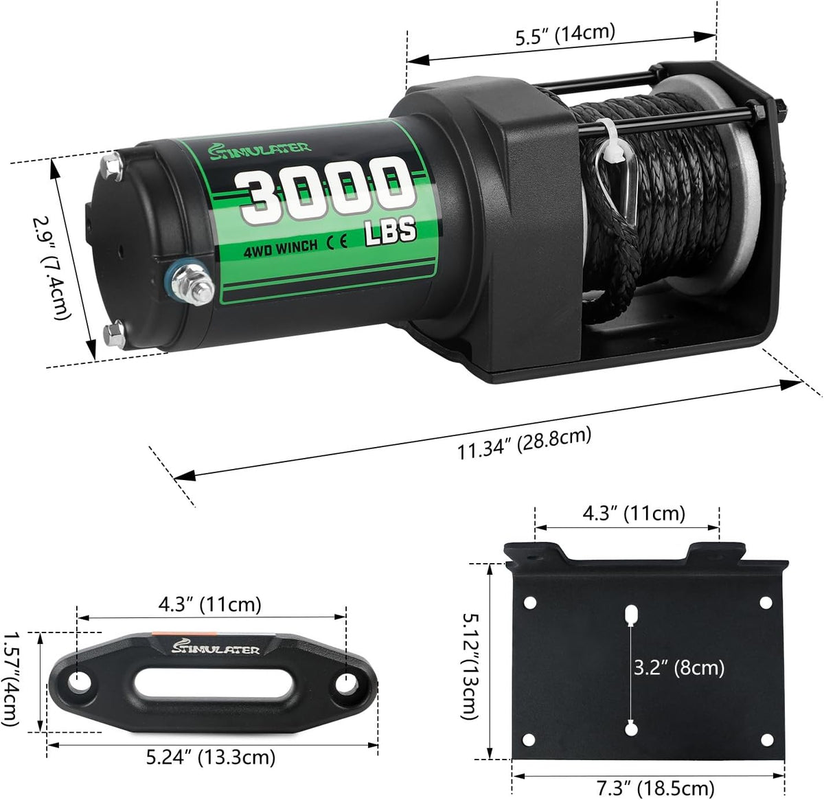 3000lb ATV Winch with Synthetic Rope,Electric Winch 12V, with Wireless Remote Control and Manual Switch, with Hawse