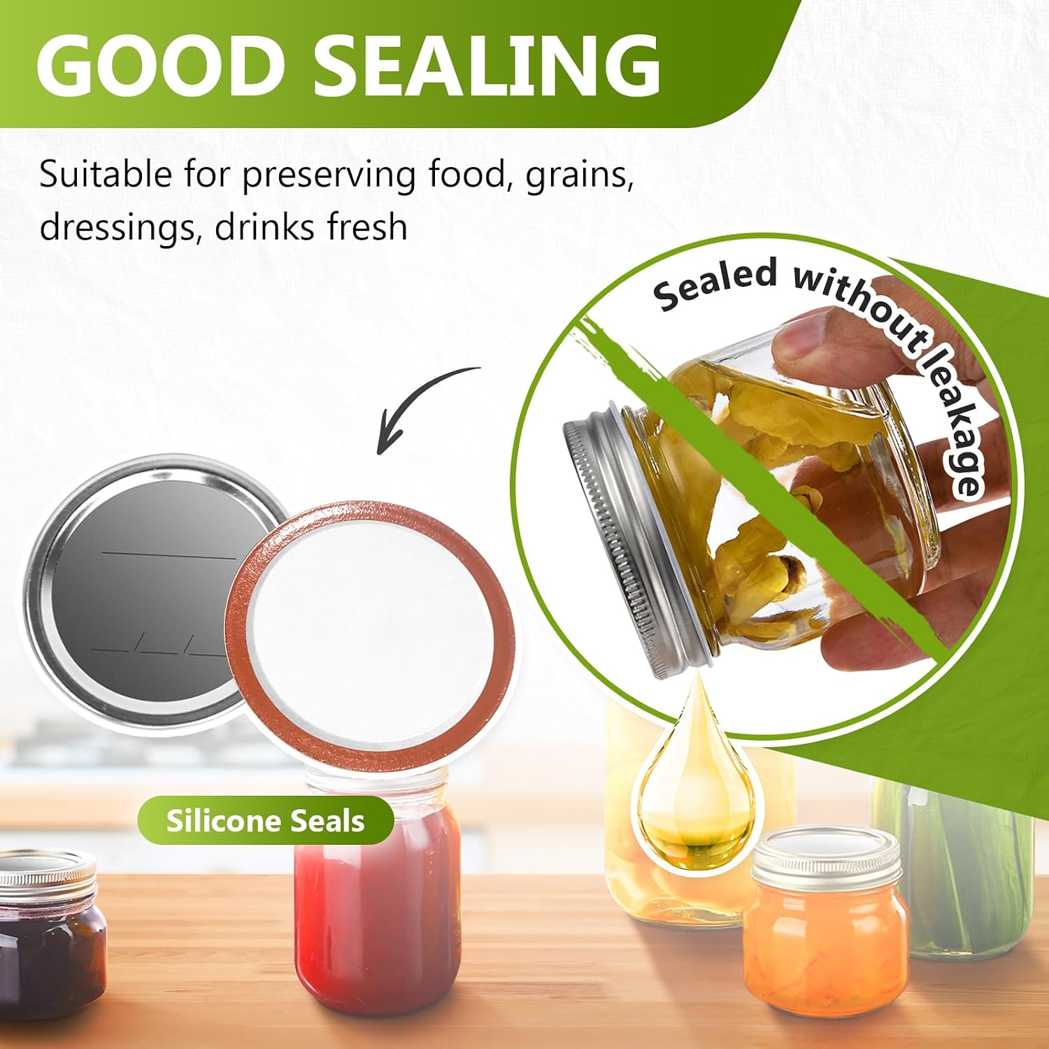 Canning Lids and Rings Regular Mouth, 24Pcs Split Type Metal Mason Jar Lids with Bands for Regular Mouth Ball, Kerr