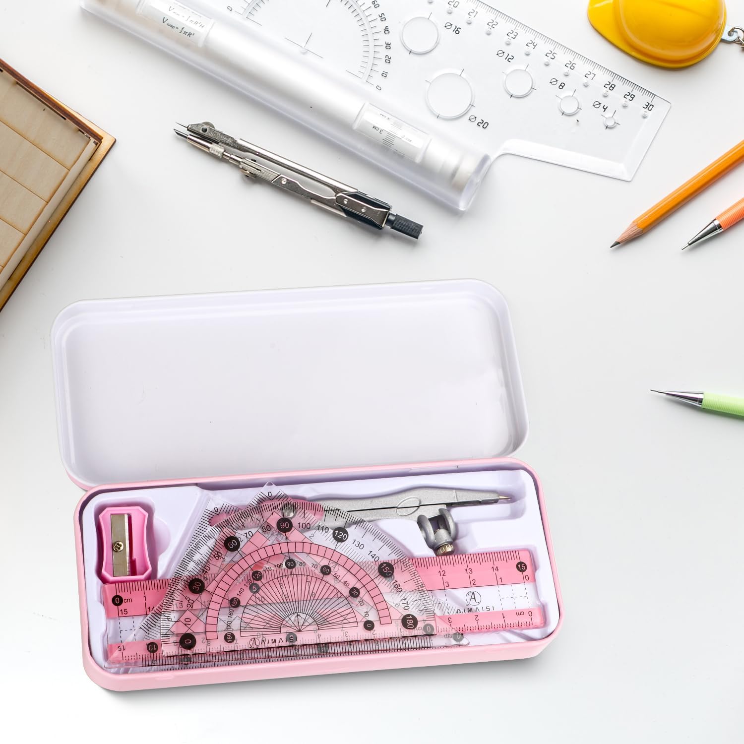 Compass Geometry Tool Protractor and Compass Set with Metal Box Drawing Compass with Rulers Math Compass Kit for